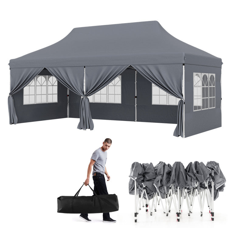 10 x 20 FT Outdoor Pop-Up Canopy Portable Heavy-Duty Gazebo Tent with 6 Removable Sidewalls and Carrying Bag for 15-20 People