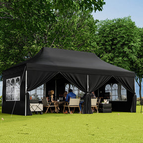 10 x 20 FT Outdoor Pop-Up Canopy Portable Heavy-Duty Gazebo Tent with 6 Removable Sidewalls and Carrying Bag for 15-20 People