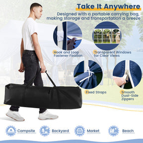10 x 20 FT Outdoor Pop-Up Canopy Portable Heavy-Duty Gazebo Tent with 6 Removable Sidewalls and Carrying Bag for 15-20 People