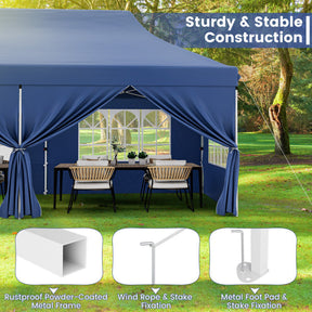 10 x 20 FT Outdoor Pop-Up Canopy Portable Heavy-Duty Gazebo Tent with 6 Removable Sidewalls and Carrying Bag for 15-20 People