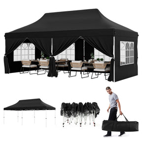 10 x 20 FT Outdoor Pop-Up Canopy Portable Heavy-Duty Gazebo Tent with 6 Removable Sidewalls and Carrying Bag for 15-20 People