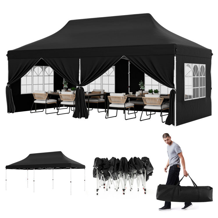 10 x 20 FT Outdoor Pop-Up Canopy Portable Heavy-Duty Gazebo Tent with 6 Removable Sidewalls and Carrying Bag for 15-20 People