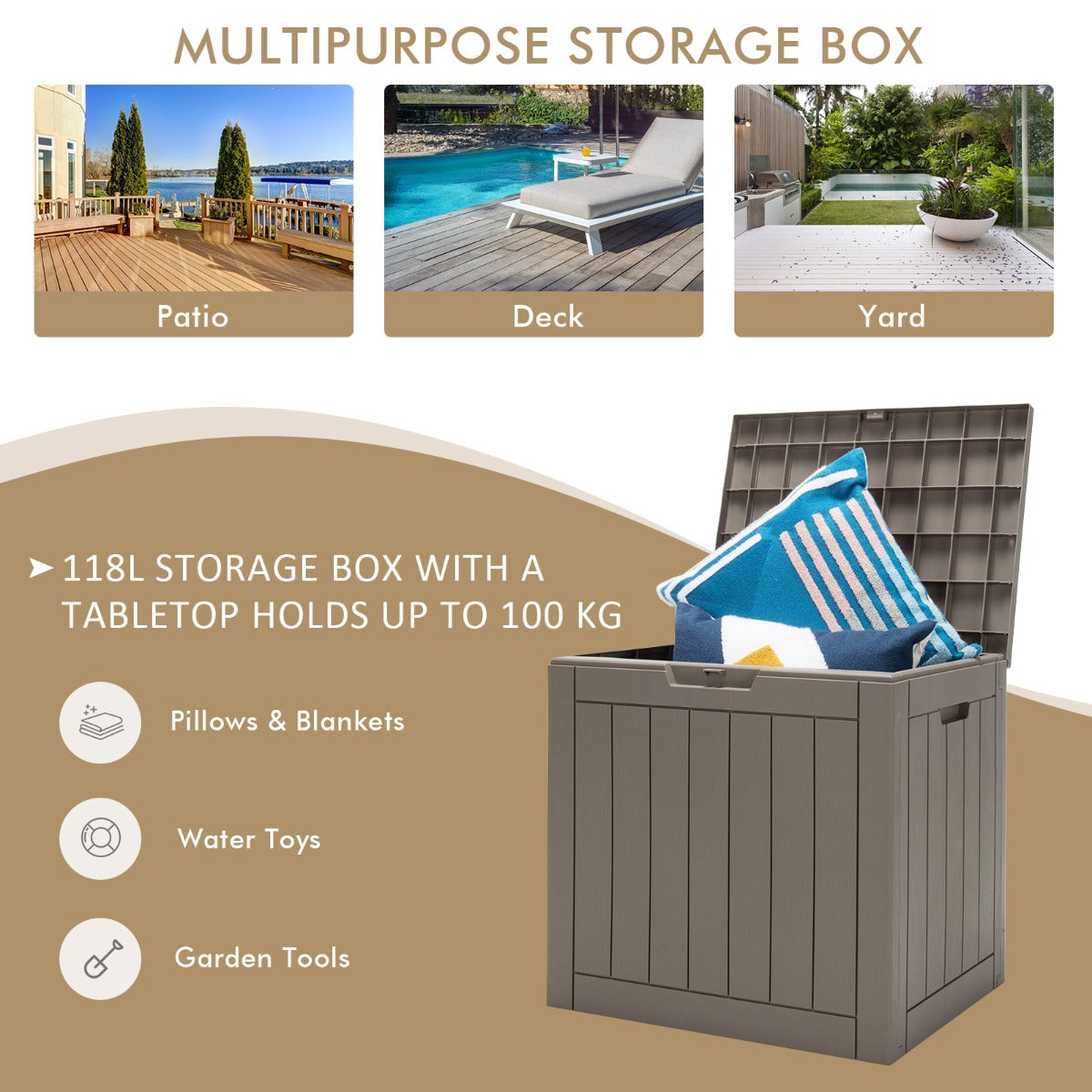 118L Deck Storage Box for Patio Tools