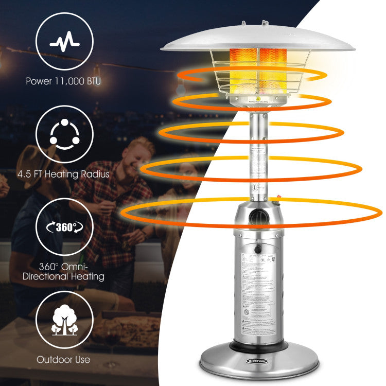 11,000 BTU Portable Tabletop Propane Patio Standing Heater with Anti-tip Design