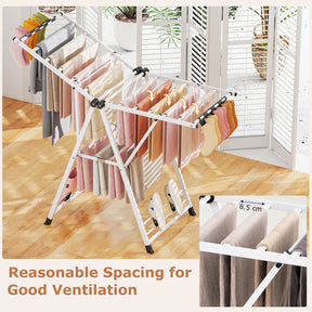 Foldable Metal Laundry Drying Rack with Height Adjustable Wings, 16 Drying Rails