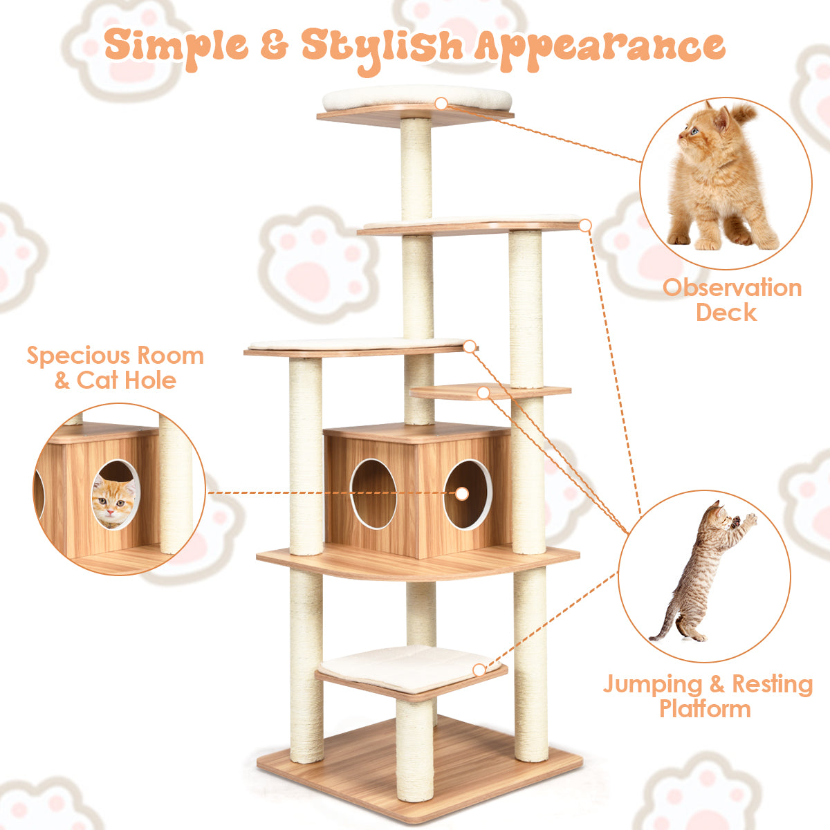 Modern Cat Climbing Tree with Scratch Resistant Sisal Rope Column