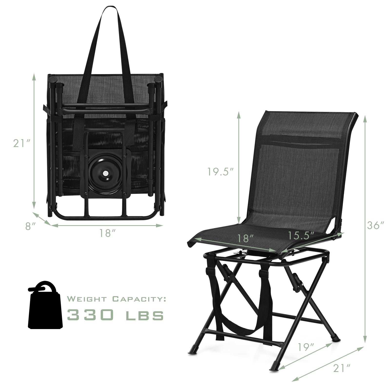 Foldable 360-degree Swivel Hunting Camping Chair with Iron Frame for All-weather Outdoor