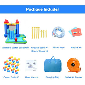 Kids Inflatable Bounce House Jumping Castle Water Slide Park Bouncer with Ball Shooting and Trampoline