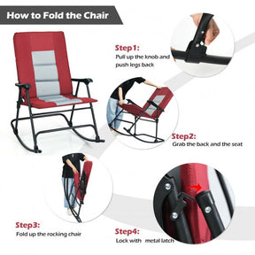 Outdoor Portable Folding Rocking Chair with Armrest & Padded Seat