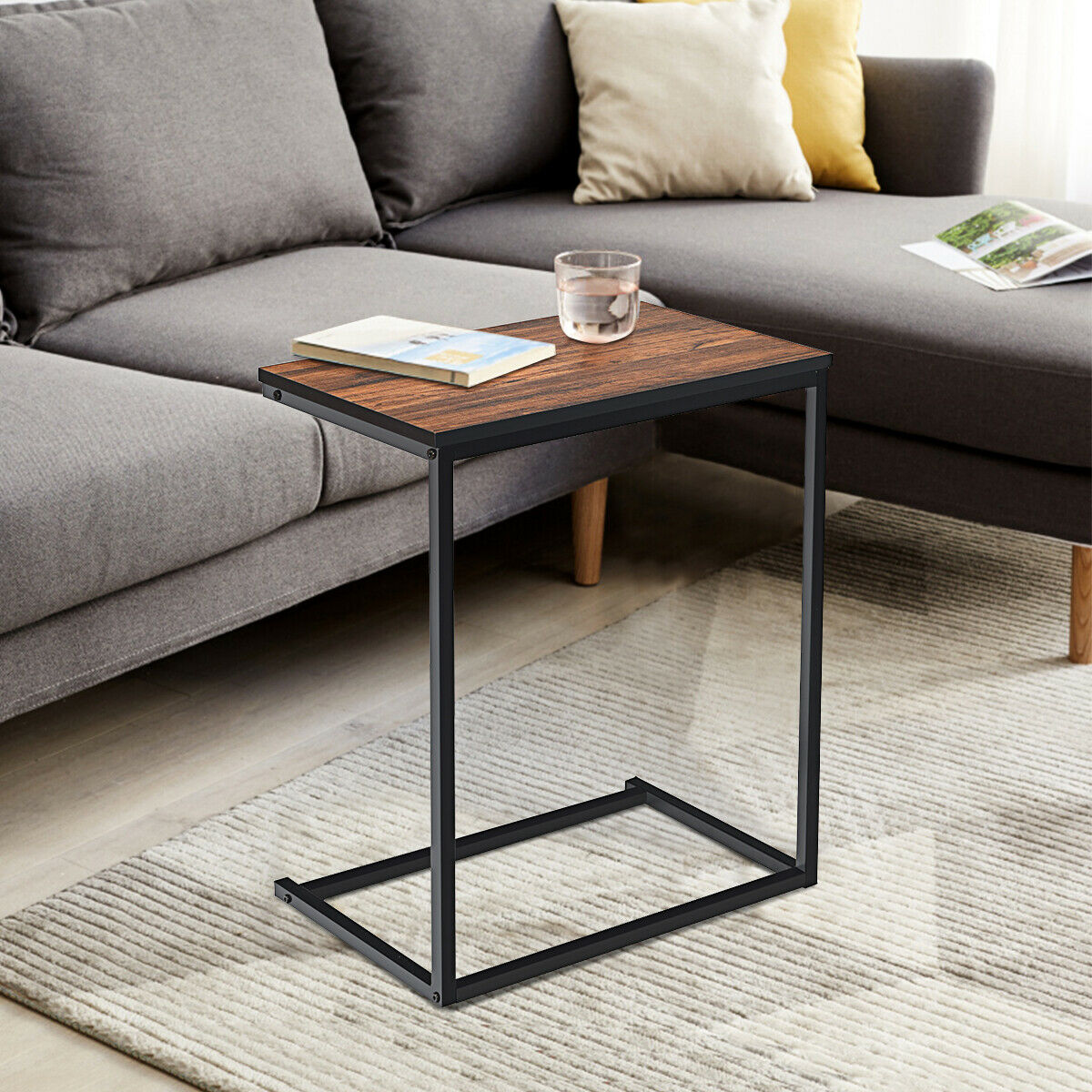 Industrial Styled C Shaped Side, End Table