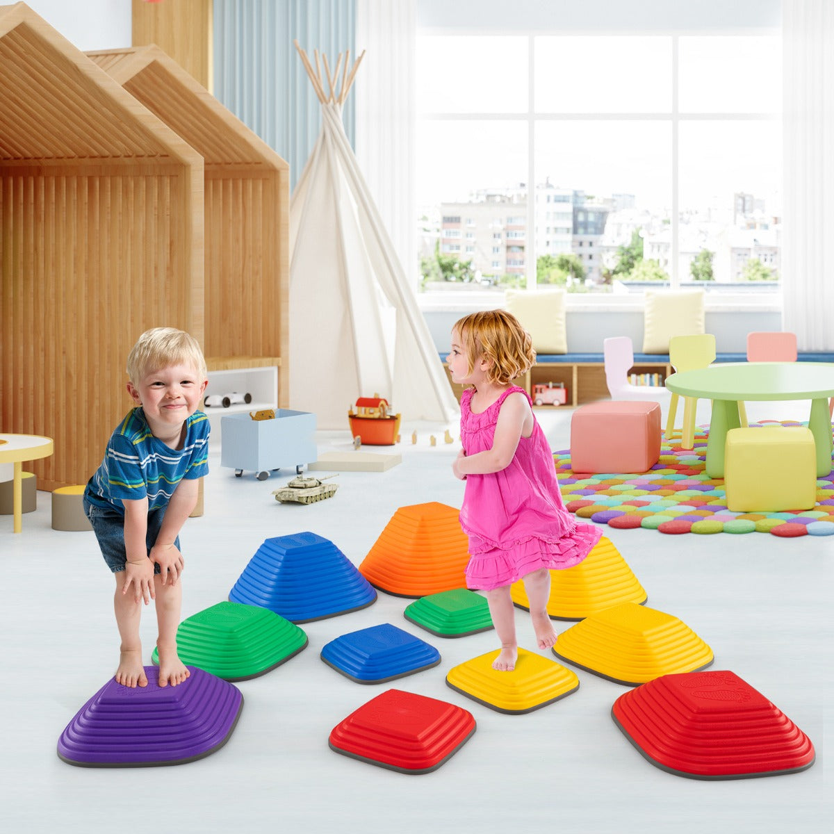 11 Pieces Kids Stepping Stone with Full Non-Slip Rim