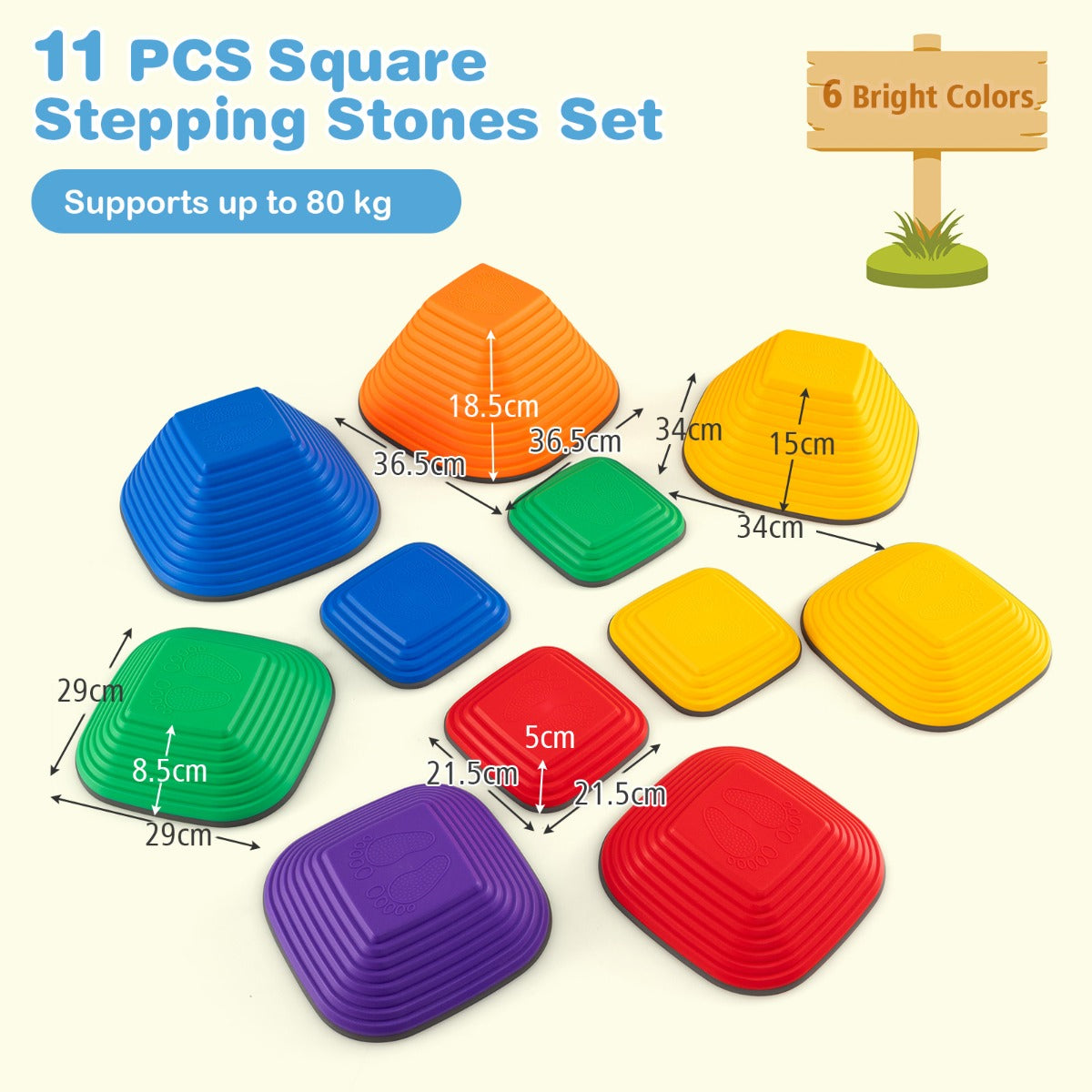 11 Pieces Kids Stepping Stone with Full Non-Slip Rim