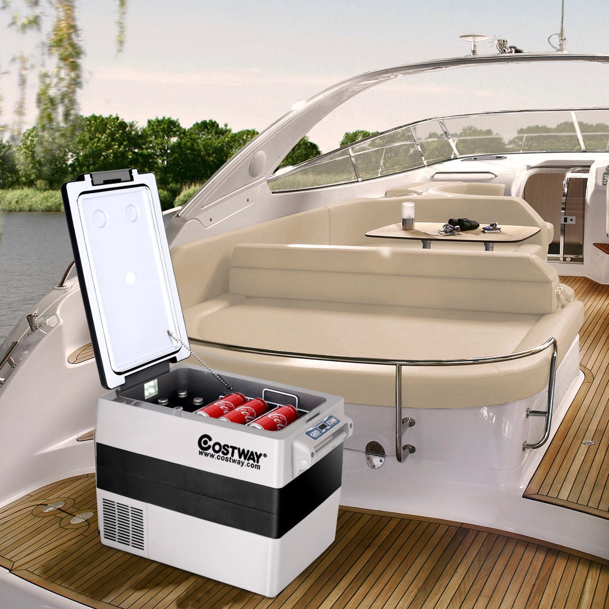 12V 55-Quart Beverage Electric Cooler Car Refrigerator with Shockproof for Camping & Travel