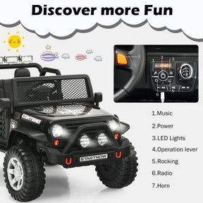 12V 2-Seater Kids Ride On Truck Electric Jeep Car with Remote Control, Spring Suspension, Rocking Function, LED Lights & Bluetooth Music