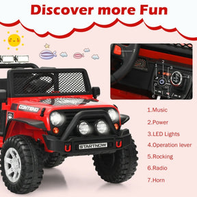 12V 2-Seater Kids Ride On Truck Electric Jeep Car with Remote Control, Spring Suspension, Rocking Function, LED Lights & Bluetooth Music