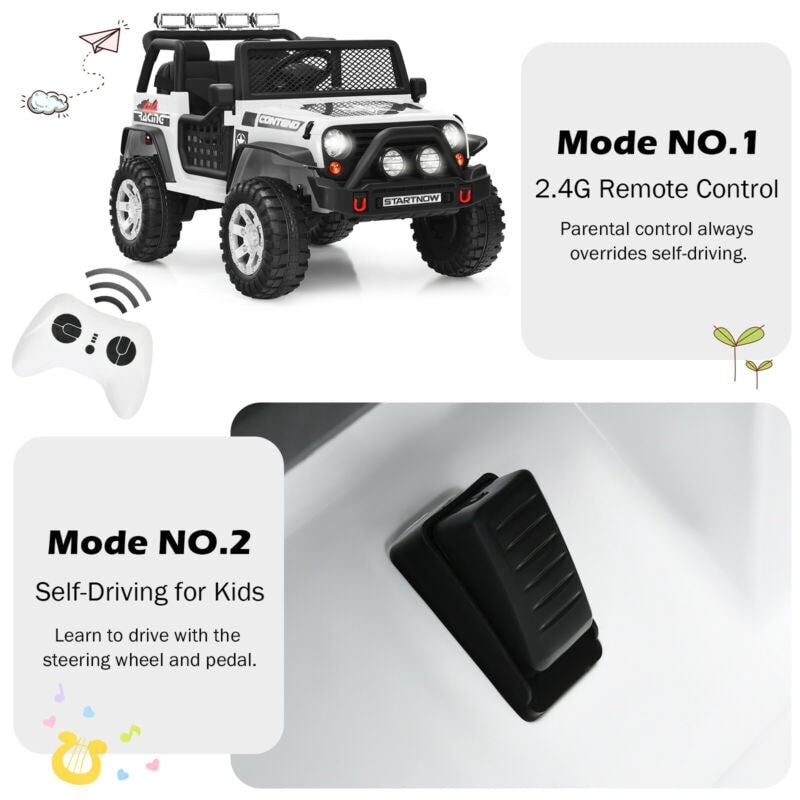 12V 2-Seater Kids Ride On Truck Electric Jeep Car with Remote Control, Spring Suspension, Rocking Function, LED Lights & Bluetooth Music