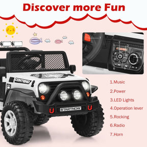 12V 2-Seater Kids Ride On Truck Electric Jeep Car with Remote Control, Spring Suspension, Rocking Function, LED Lights & Bluetooth Music