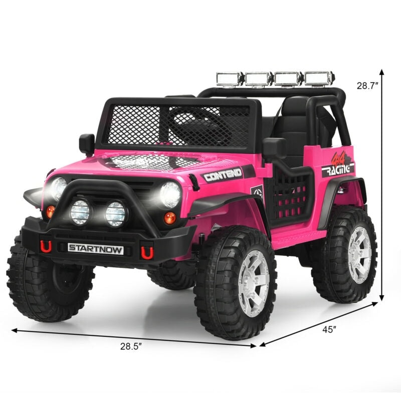 12V 2-Seater Kids Ride On Truck Electric Jeep Car with Remote Control, Spring Suspension, Rocking Function, LED Lights & Bluetooth Music