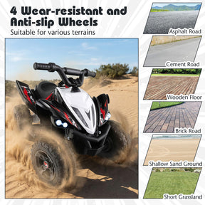 Kids Ride On ATV, 12V 4-Wheeler Quad Electric Vehicle w/ LED Lights, Music, Wireless Connection, Off-Road Tires