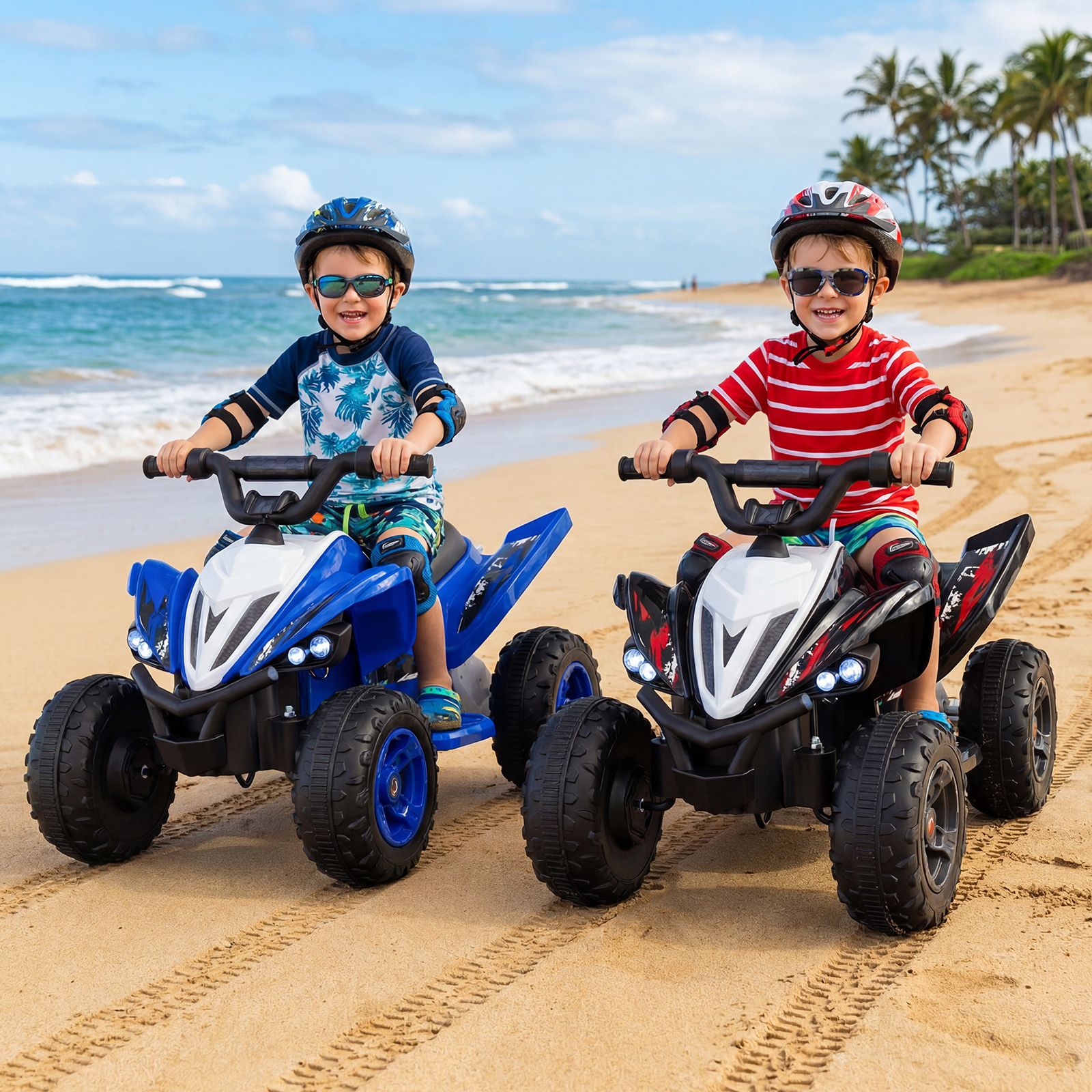 Kids Ride On ATV, 12V 4-Wheeler Quad Electric Vehicle w/ LED Lights, Music, Wireless Connection, Off-Road Tires