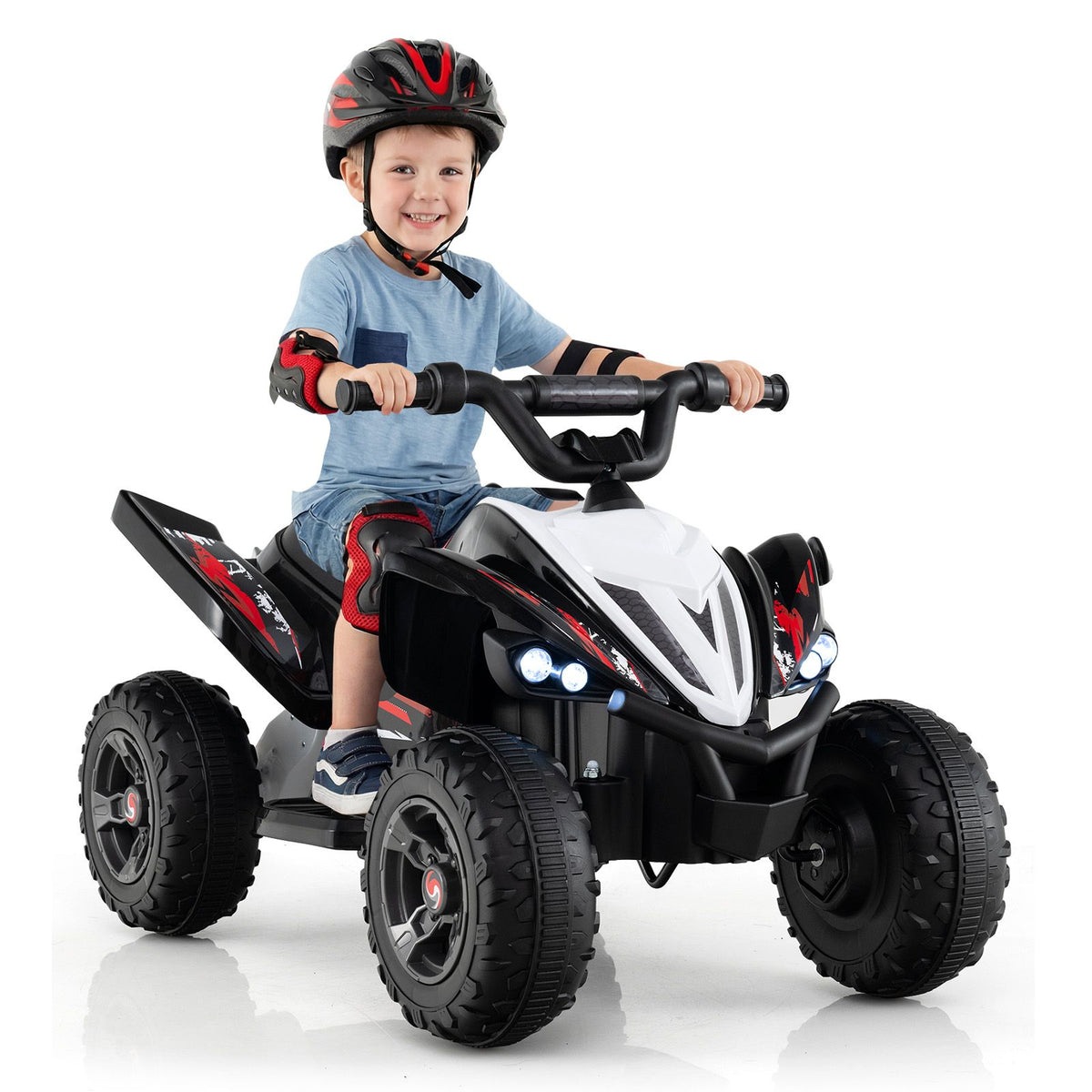 Kids Ride On ATV, 12V 4-Wheeler Quad Electric Vehicle w/ LED Lights, Music, Wireless Connection, Off-Road Tires