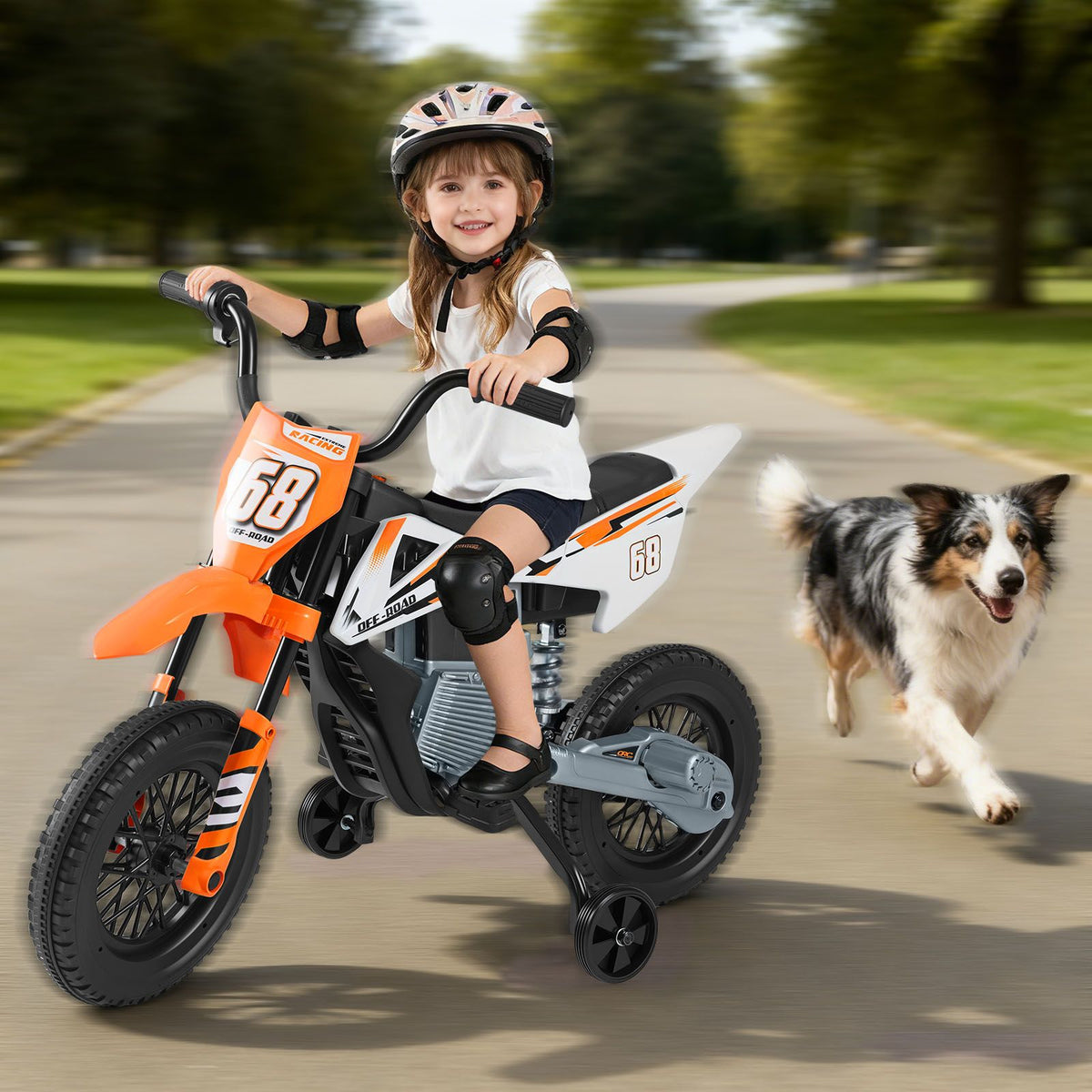 12V Kids Motorcycle with Training Wheels and Spring Suspension