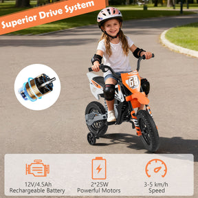 12V Kids Motorcycle with Training Wheels and Spring Suspension