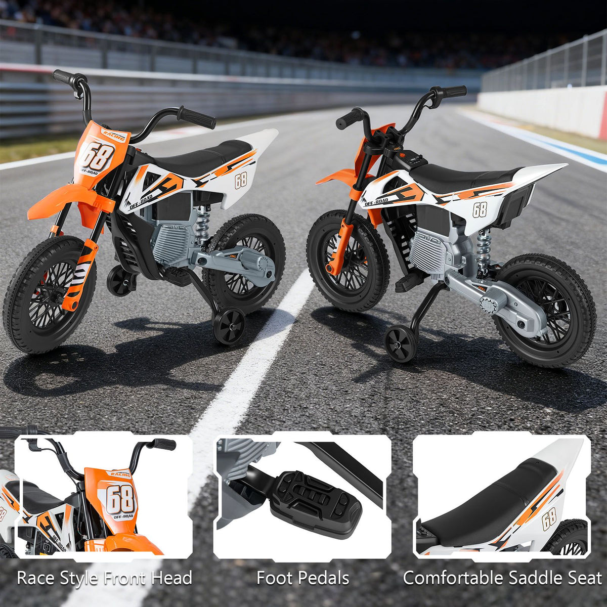 12V Kids Motorcycle with Training Wheels and Spring Suspension