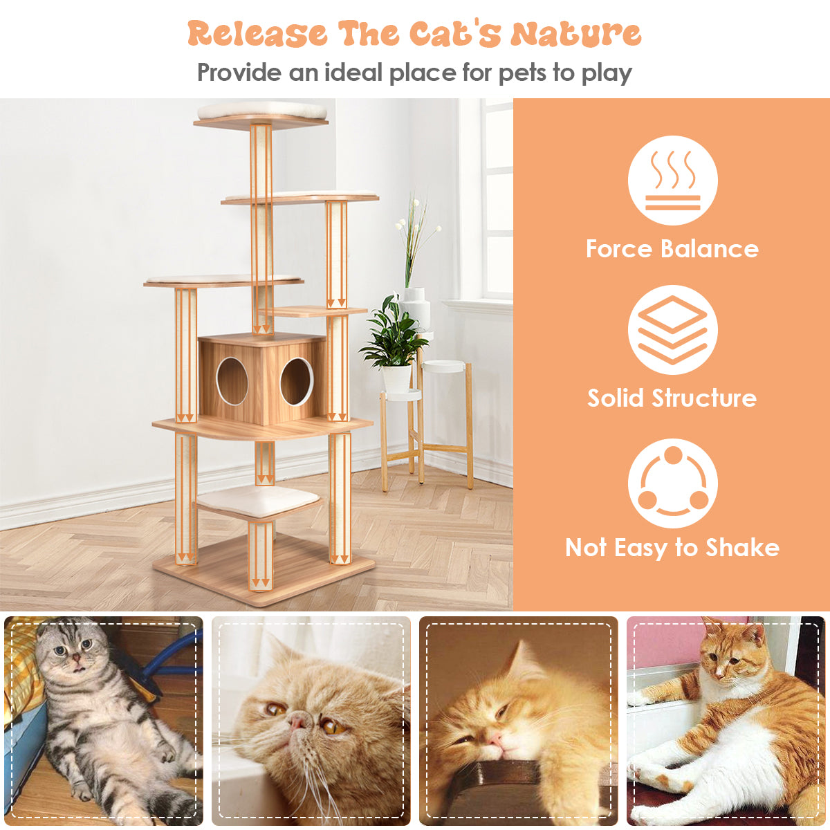 Modern Cat Climbing Tree with Scratch Resistant Sisal Rope Column