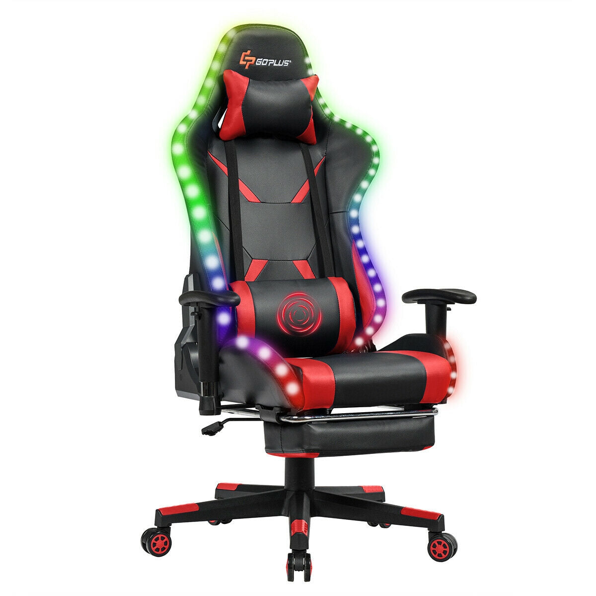 Ergonomic High Back Massage Gaming Chair with Light and Handrails