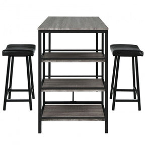3 Pieces Dining Table Set with Pub Counter Height and Storage Shelves