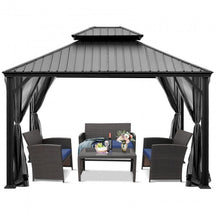 12' x 10' Outdoor Hardtop Gazebo Patio Galvanized Steel Pergolas Canopy Pavilion with Double Roof and Netting