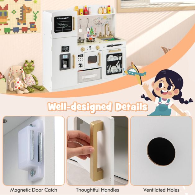 Kids Pretend Play Kitchen Set with Fabric Drawer and Doodle Boards