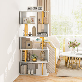 5/6-Tier Geometric Bookcase Decorative S-Shaped Storage Bookshelf w/ Metal Frame