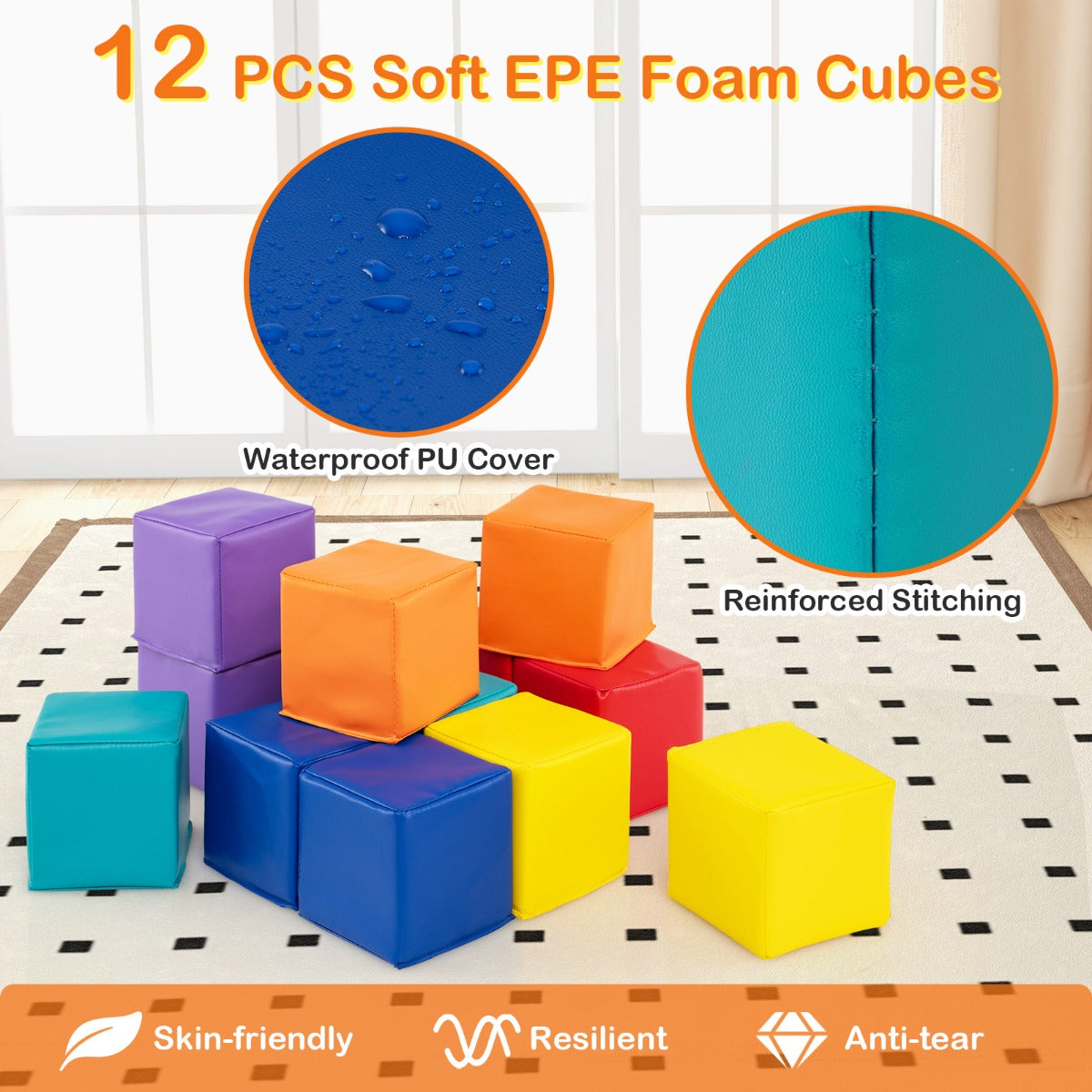12-Piece Toddler Soft Foam Building Blocks