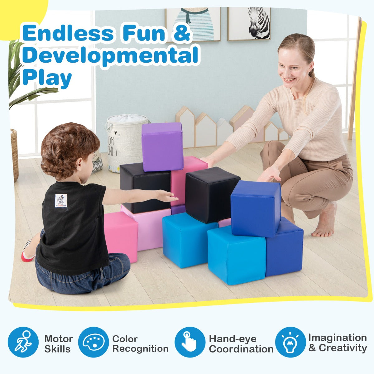 12-Piece Toddler Soft Foam Building Blocks