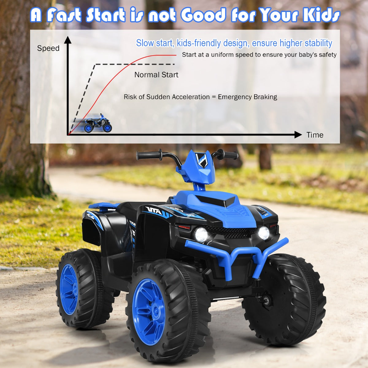 12V Electric Kids Quad ATV Ride on Car with Music and Bright LED Lights