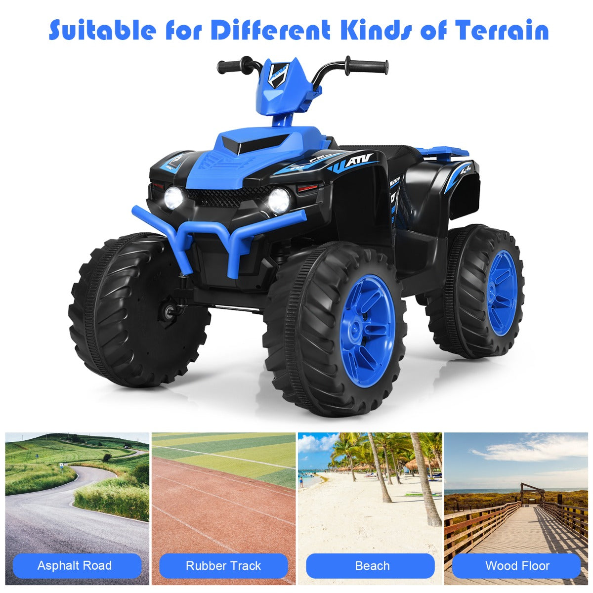 12V Electric Kids Quad ATV Ride on Car with Music and Bright LED Lights