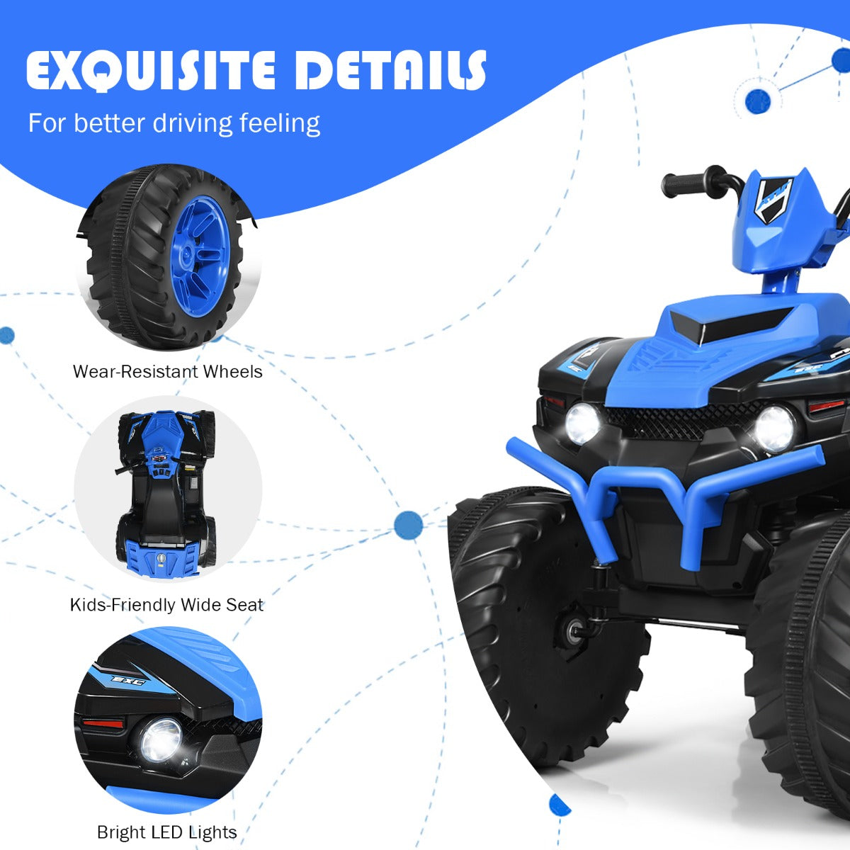 12V Electric Kids Quad ATV Ride on Car with Music and Bright LED Lights