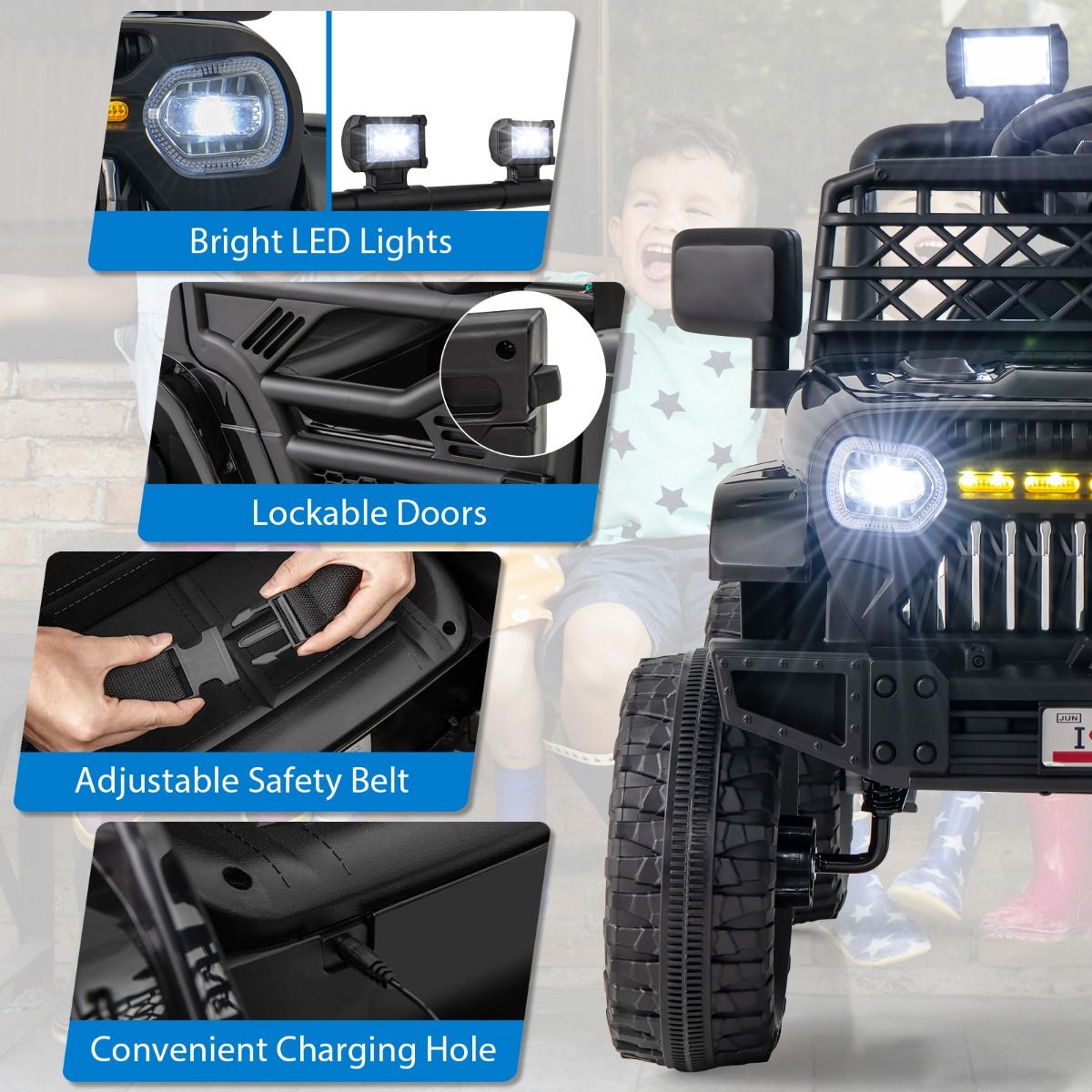12V Kids Ride on Truck Car with Parental Remote LED Lights