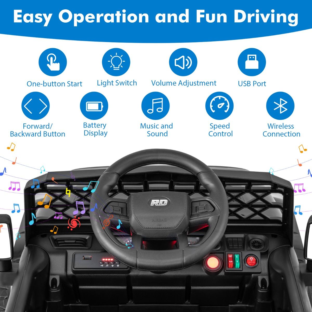 12V Kids Ride on Truck Car with Parental Remote LED Lights