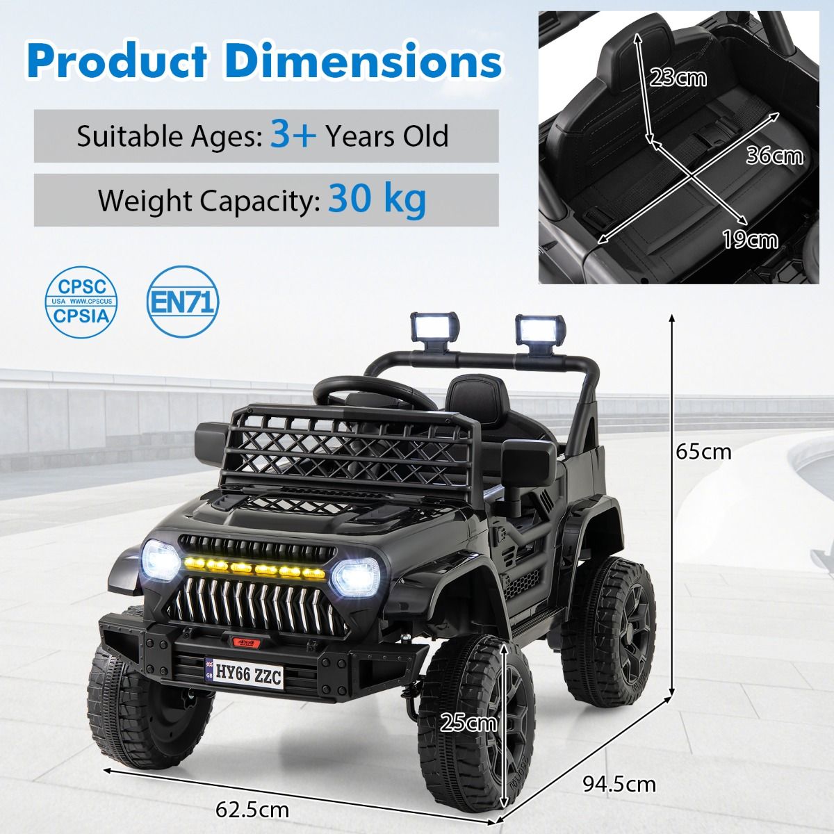 12V Kids Ride on Truck Car with Parental Remote LED Lights