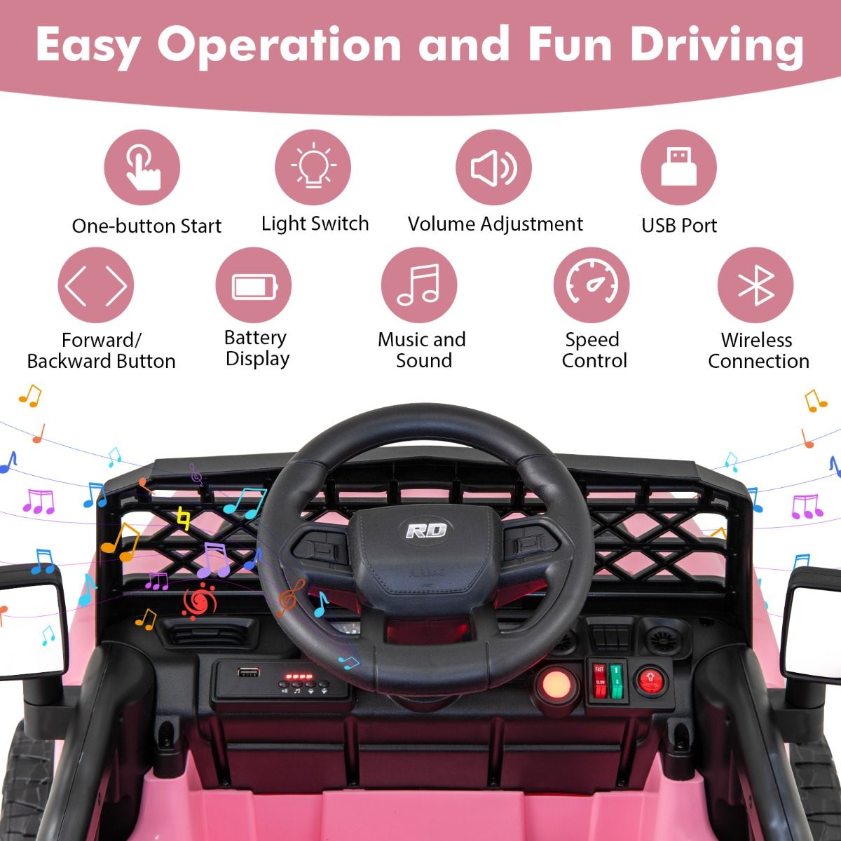 12V Kids Ride on Truck Car with Parental Remote LED Lights