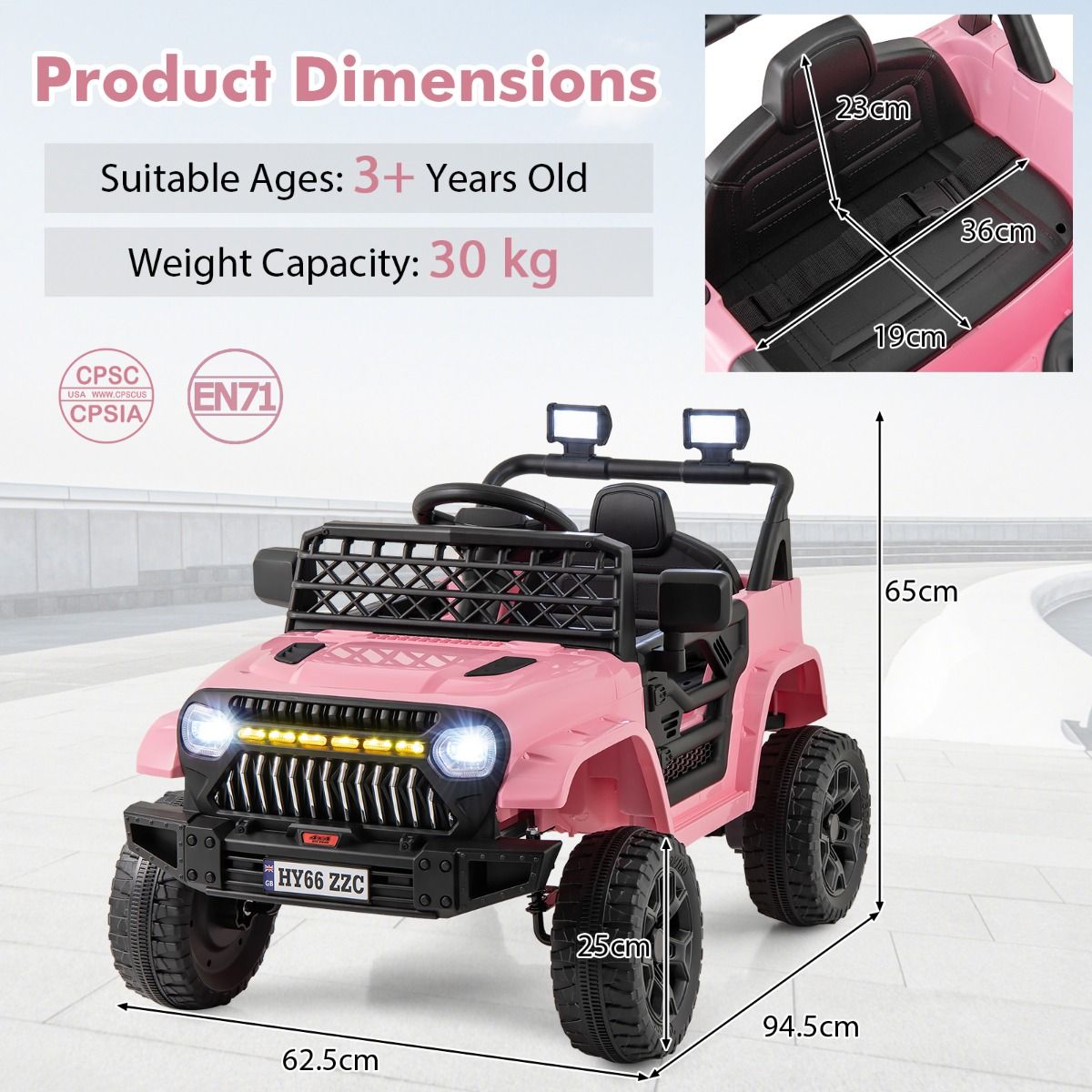12V Kids Ride on Truck Car with Parental Remote LED Lights
