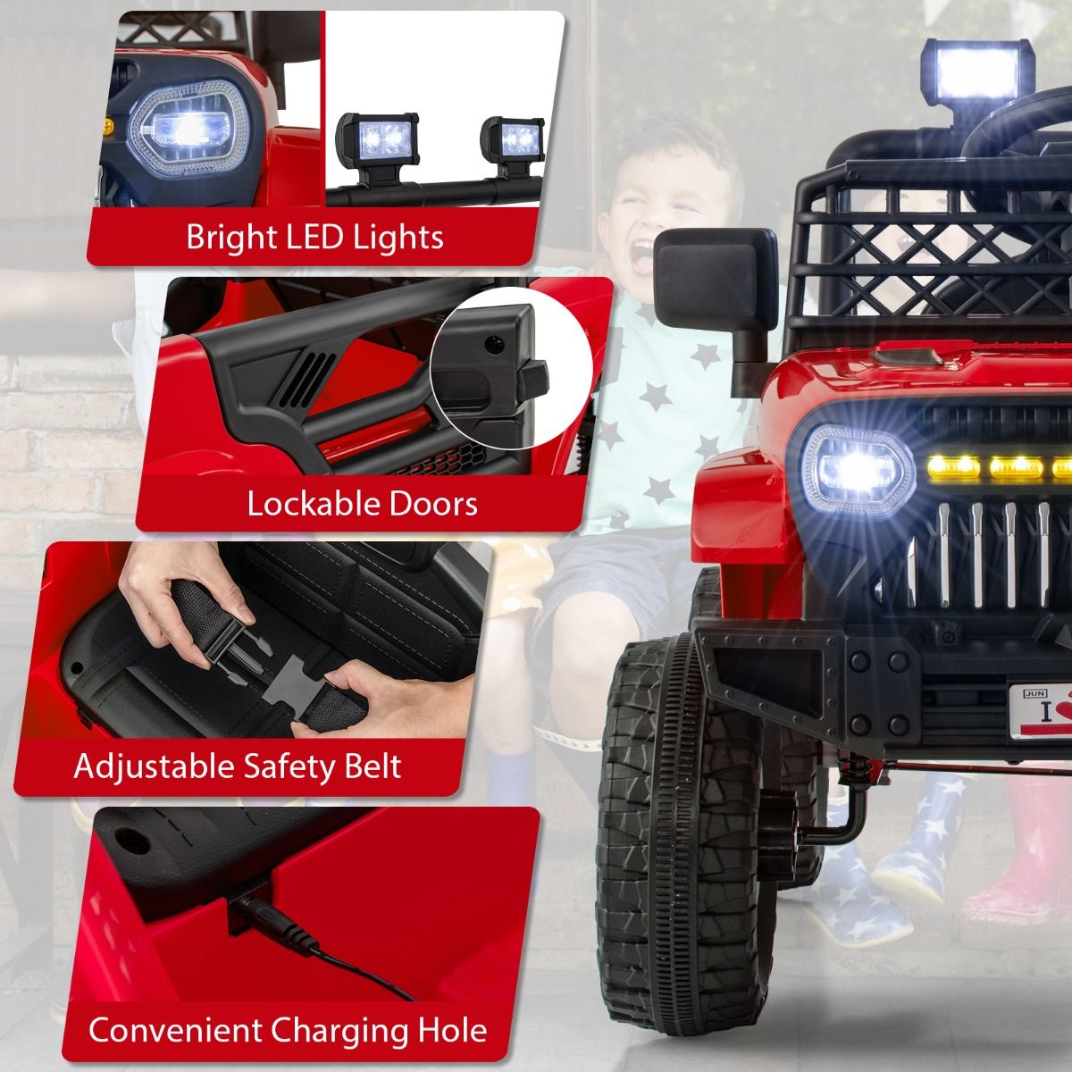 12V Kids Ride on Truck Car with Parental Remote LED Lights
