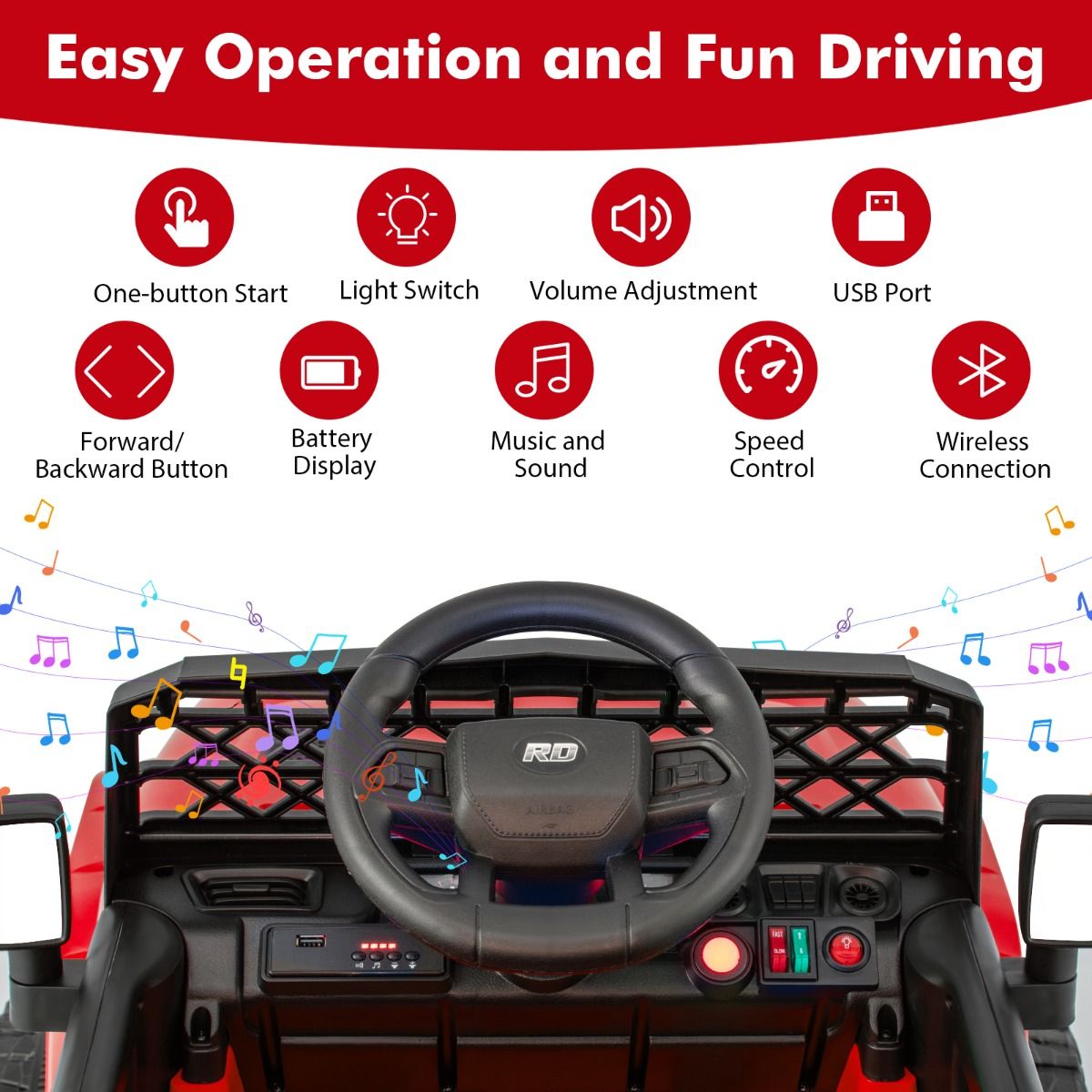 12V Kids Ride on Truck Car with Parental Remote LED Lights