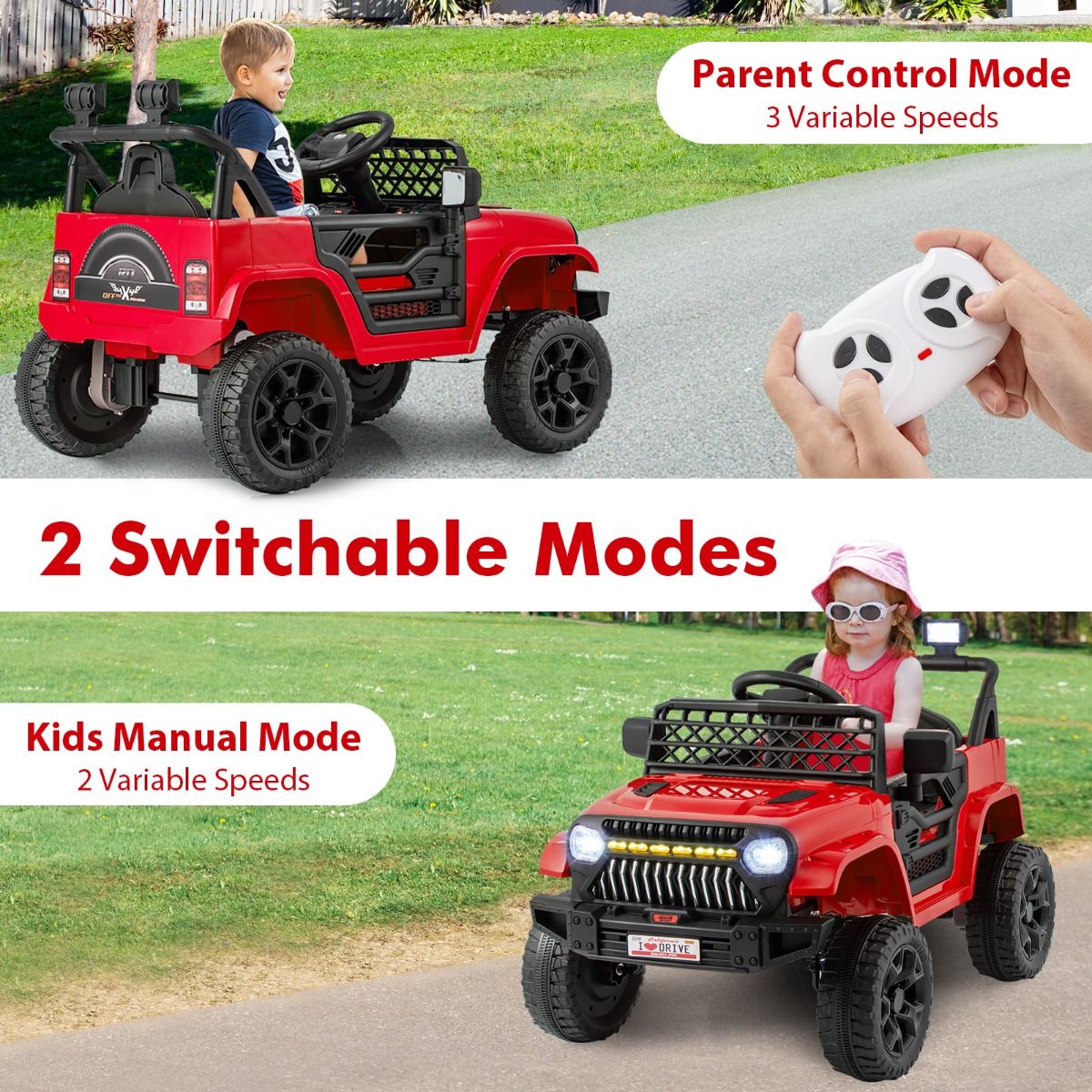 12V Kids Ride on Truck Car with Parental Remote LED Lights