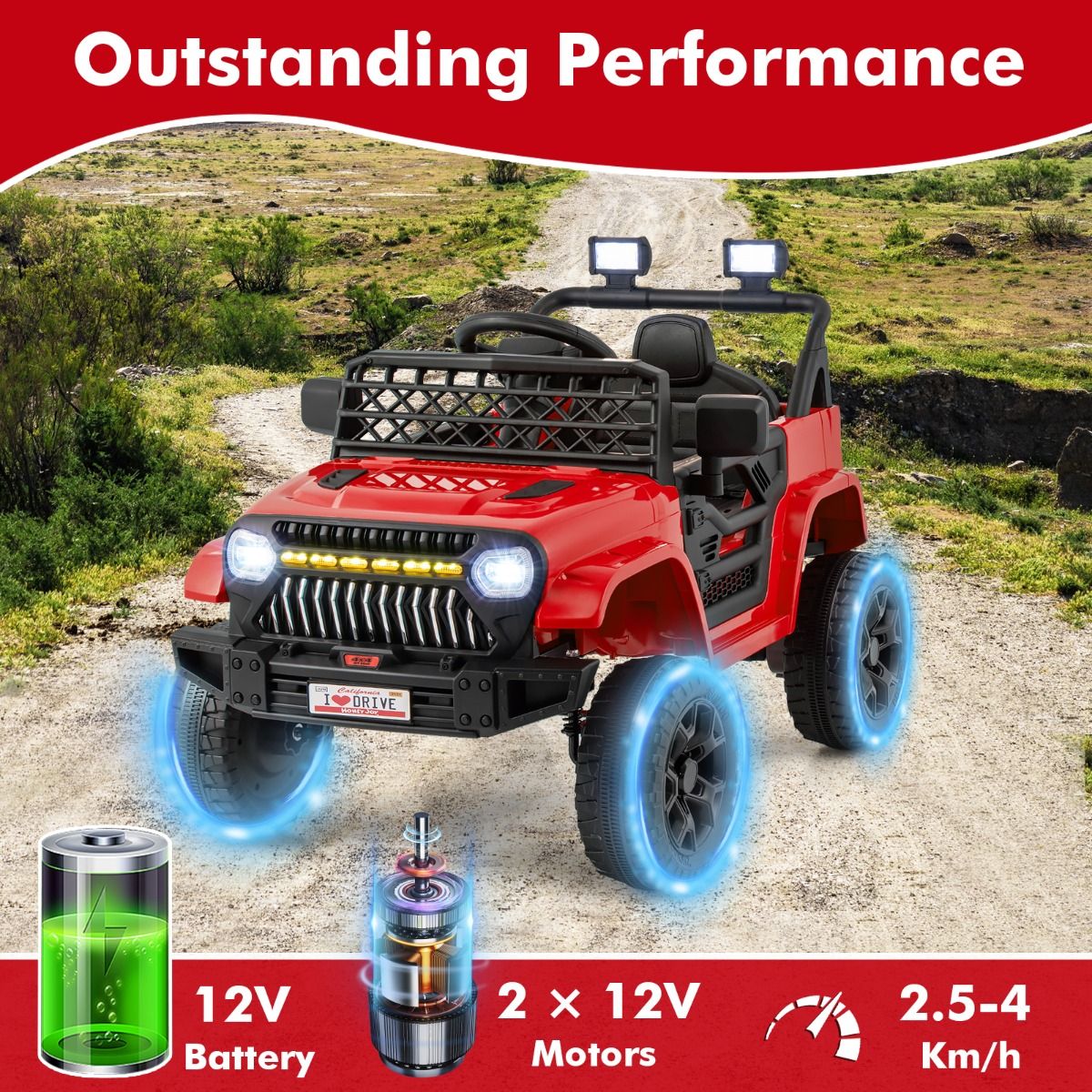 12V Kids Ride on Truck Car with Parental Remote LED Lights