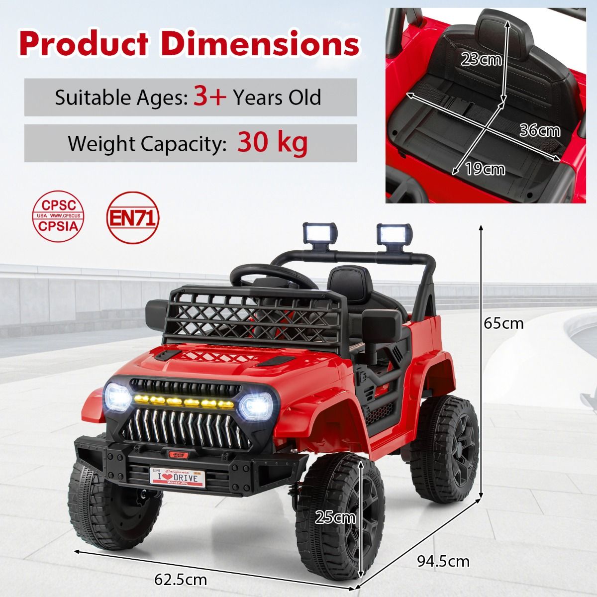 12V Kids Ride on Truck Car with Parental Remote LED Lights