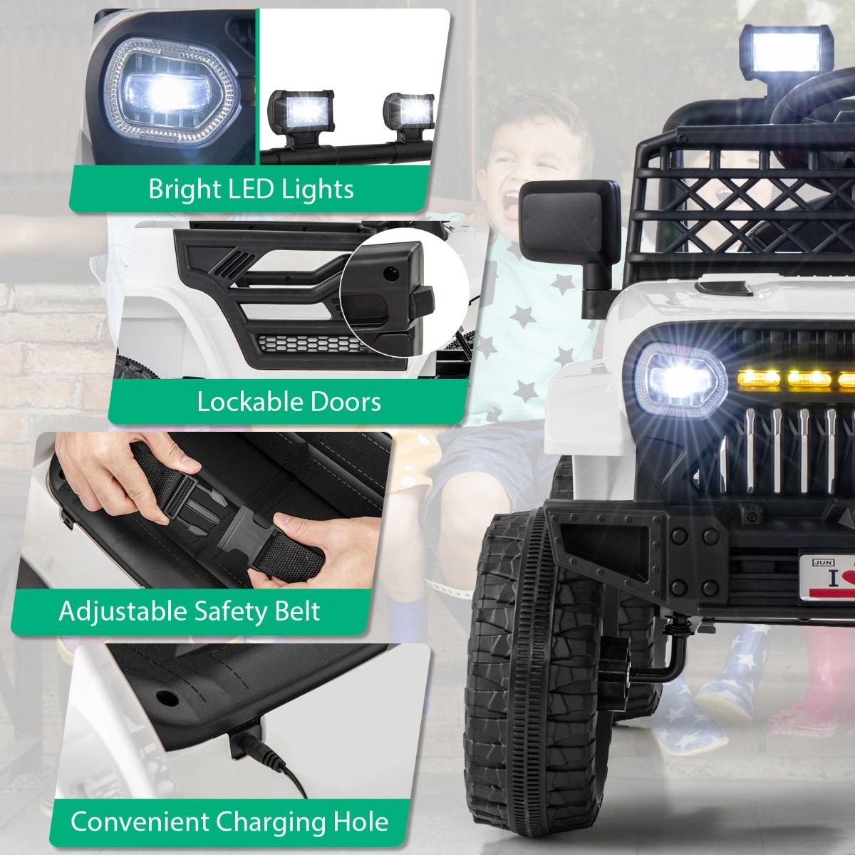 12V Kids Ride on Truck Car with Parental Remote LED Lights